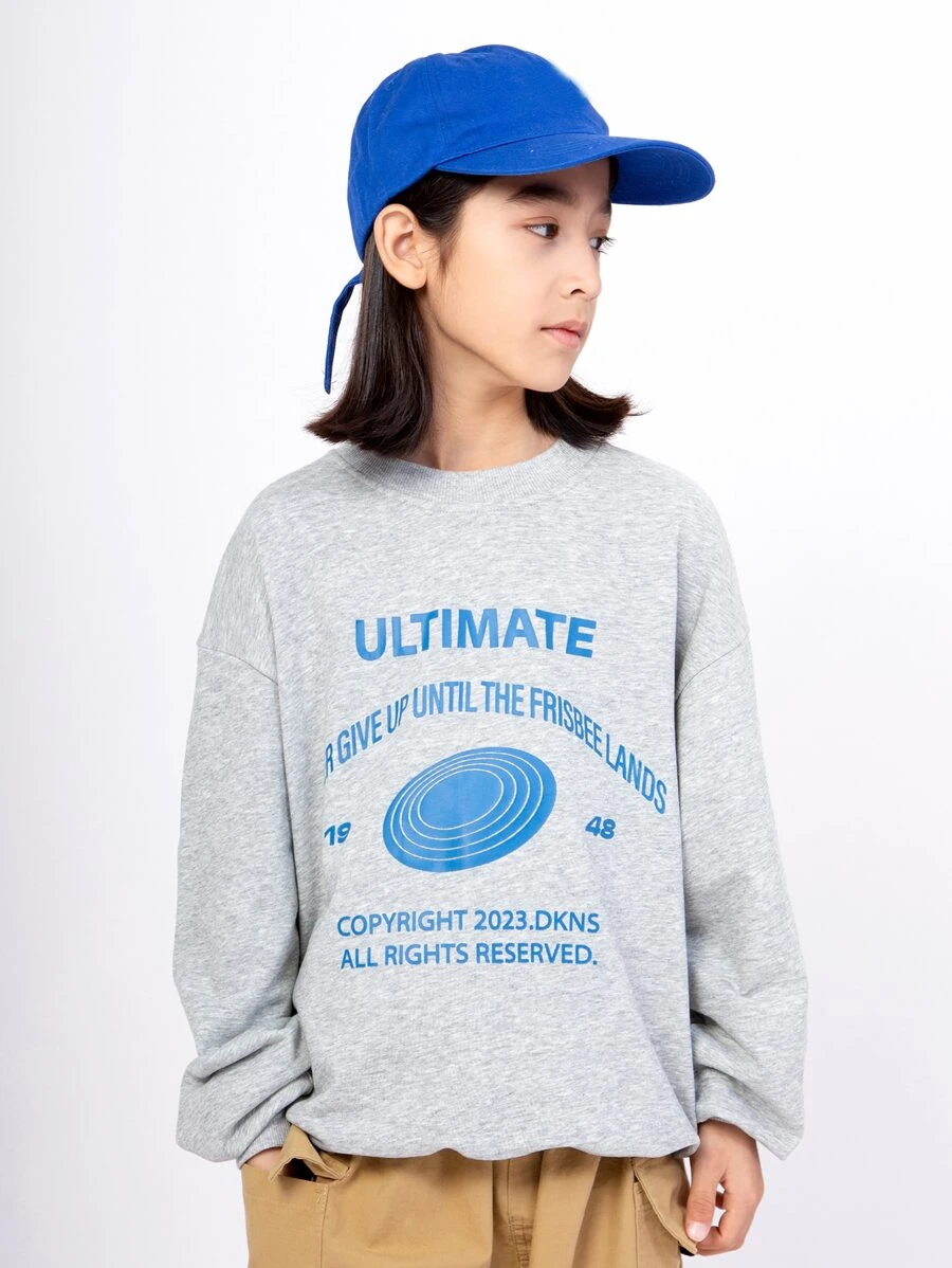 Chicos Sudadera con estampado de slogan de hombros caídos - Gris Claro - Ver 1