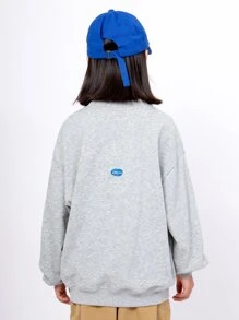 Chicos Sudadera con estampado de slogan de hombros caídos - Gris Claro - Ver 2