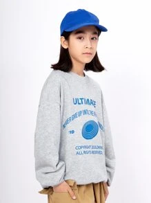 Chicos Sudadera con estampado de slogan de hombros caídos - Gris Claro - Ver 6