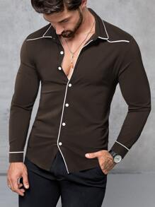 Manfinity Homme Men Contrast Piping Shirt - Coffee Brown - View 1