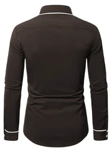 Manfinity Homme Men Contrast Piping Shirt - Coffee Brown - View 2