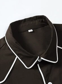 Manfinity Homme Men Contrast Piping Shirt - Coffee Brown - View 3