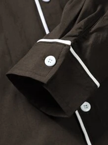 Manfinity Homme Men Contrast Piping Shirt - Coffee Brown - View 4