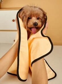 1pc Contrast Binding Pet Bath Towel - Yellow - View 1