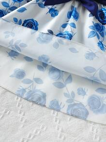 Toddler Girls Floral Print Asymmetrical Neck Ruffle Trim Dress - White - View 6