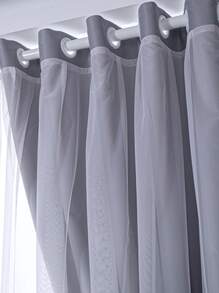 1 件简约风格植物刺绣遮光客厅窗帘 - 灰色 - 查看 5