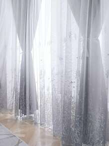 1 件简约风格植物刺绣遮光客厅窗帘 - 灰色 - 查看 6