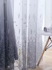 1 件简约风格植物刺绣遮光客厅窗帘 - 灰色 - 查看 7