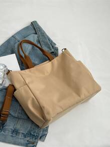 Letter Graphic Shopper Bag With Coin Purse School Bag For Graduate, Teen Girls, Freshman, Sophomore, Junior & Senior In College, University & High School, Perfect For Outdoors ,Travel & Back To School - Khaki - View 2