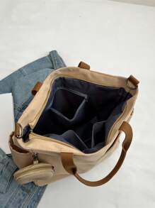 Letter Graphic Shopper Bag With Coin Purse School Bag For Graduate, Teen Girls, Freshman, Sophomore, Junior & Senior In College, University & High School, Perfect For Outdoors ,Travel & Back To School - Khaki - View 4