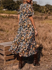 SHEIN VCAY Đầm Viên lá sen Hoa Tất cả trên in Boho - Nhiều màu - Xem 3