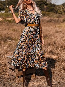 SHEIN VCAY Đầm Viên lá sen Hoa Tất cả trên in Boho - Nhiều màu - Xem 4