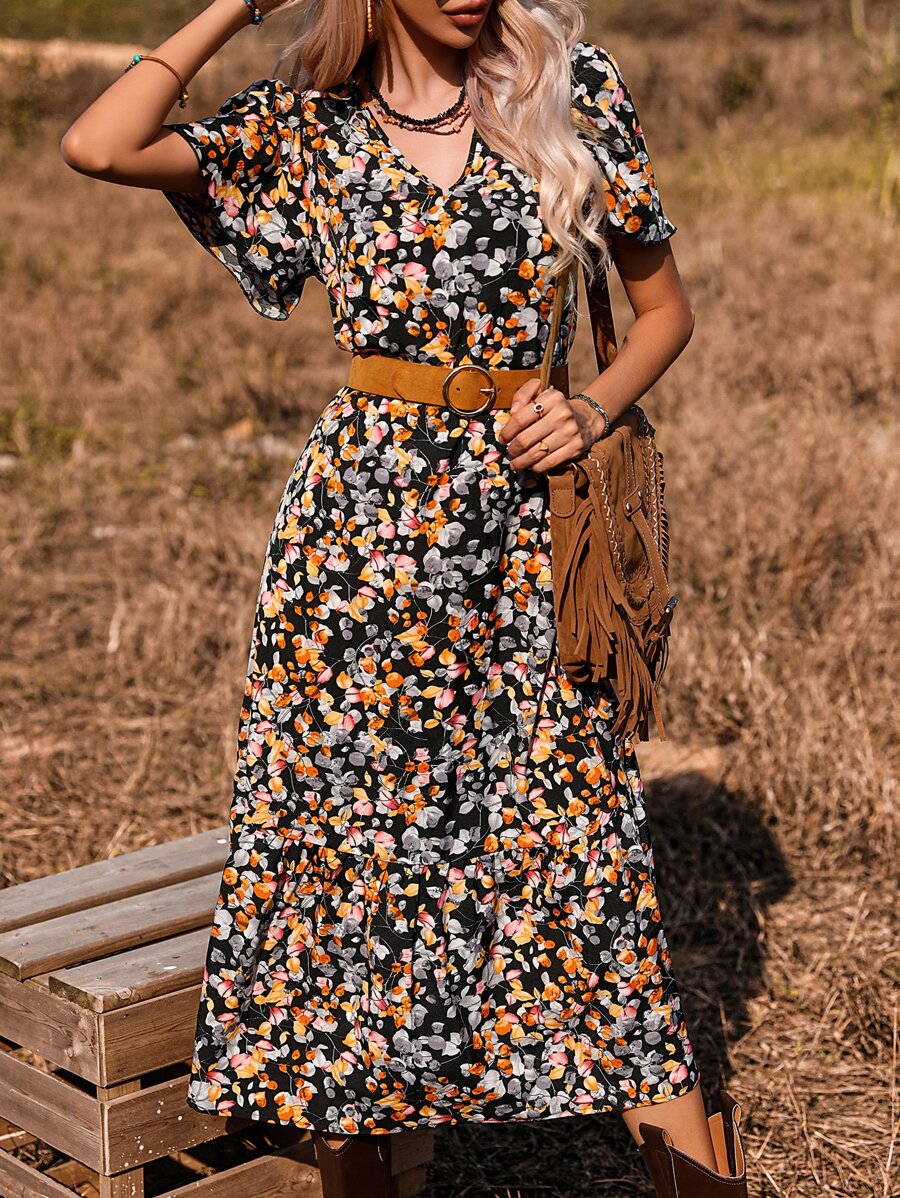 SHEIN VCAY Đầm Viên lá sen Hoa Tất cả trên in Boho - Nhiều màu - Xem 1