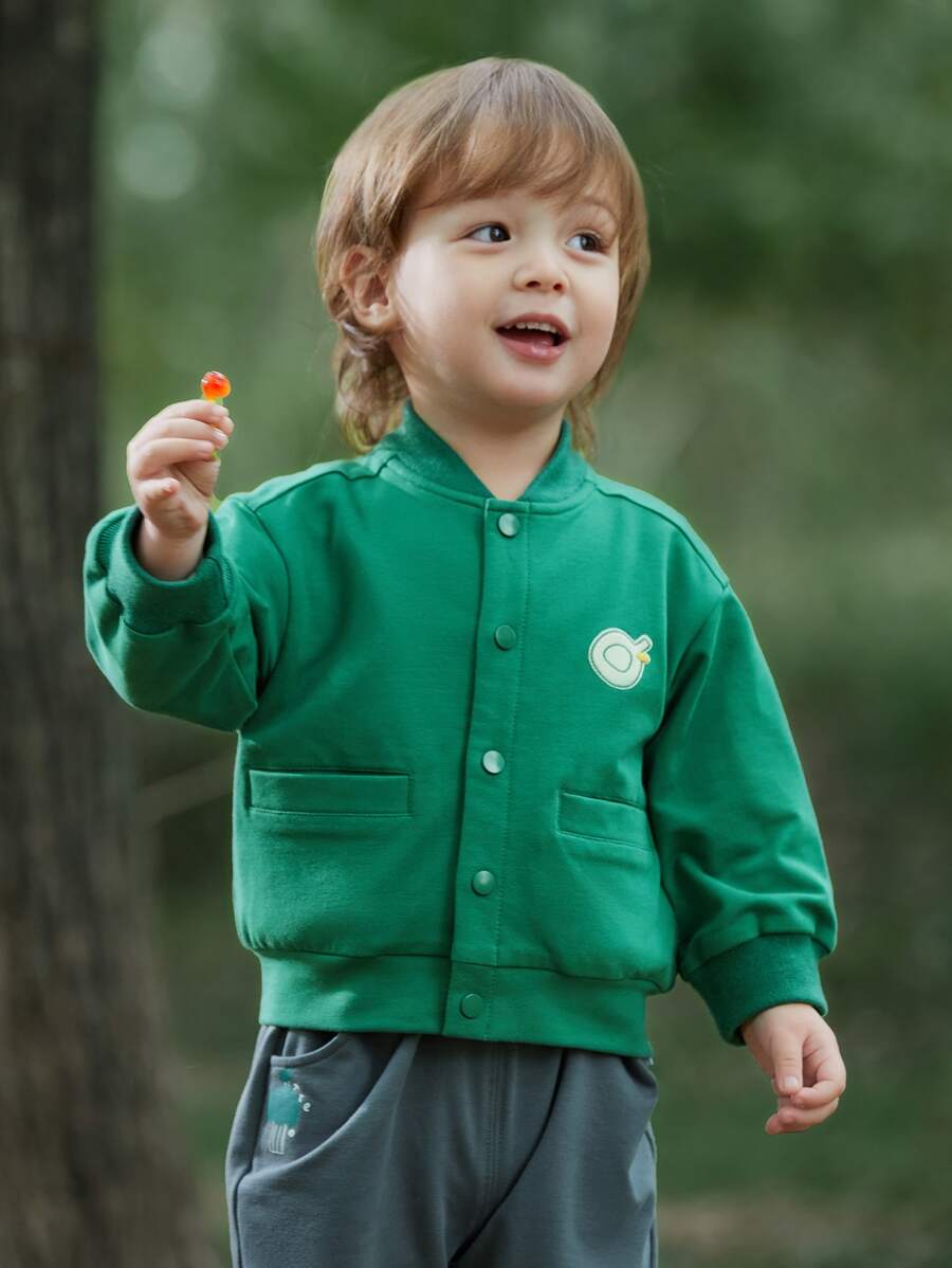 小男童卡通和字母圖案學院風夾克