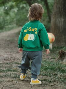 小男童卡通和字母圖案學院風夾克