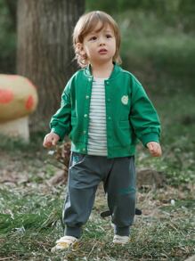 小男童卡通和字母圖案學院風夾克