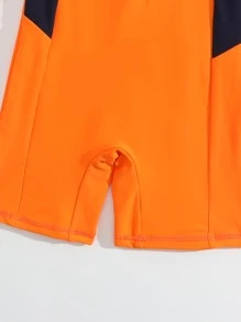 Summer Beach Orange Color-Block Zipper Design Jumpsuit Swimsuit For Young Boys - Multicolor - View 3