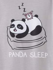 Girls Panda & Slogan Graphic Snug Fit PJ Set - Grey - View 3