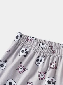 Girls Panda & Slogan Graphic Snug Fit PJ Set - Grey - View 5