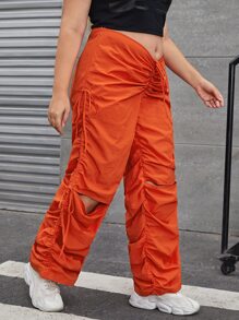 SHEIN Coolane Plus Drawstring Ruched Cut Out Trousers - Orange - View 3