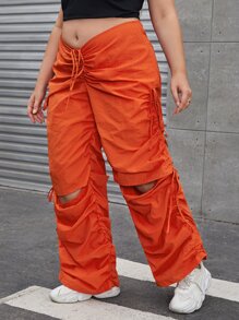 SHEIN Coolane Plus Drawstring Ruched Cut Out Trousers - Orange - View 4