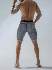 Manfinity Sport Corelite Men Contrast Trim Sports Tights With Phone Pocket Legging Shorts - Grey - View 2