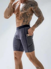 Manfinity Sport Corelite Men Contrast Trim Sports Tights With Phone Pocket Legging Shorts - Grey - View 3