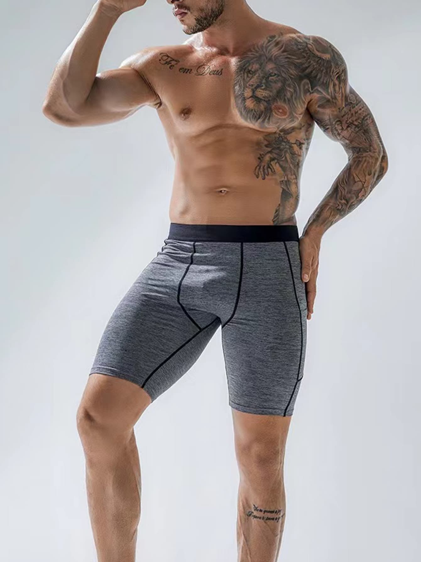Manfinity Sport Corelite Men Contrast Trim Sports Tights With Phone Pocket Legging Shorts - Grey - View 1