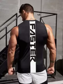 GymBeat Men Letter Graphic Sports Tank Top - Black - View 1