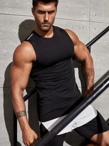 GymBeat Men Letter Graphic Sports Tank Top - Black - View 4