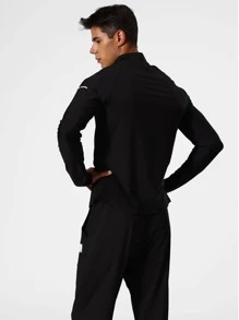 Men Letter Graphic Quarter Zip Sports Jacket & Trousers - Black - View 2