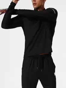 Men Letter Graphic Quarter Zip Sports Jacket & Trousers - Black - View 4