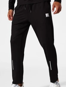 Men Letter Graphic Quarter Zip Sports Jacket & Trousers - Black - View 7