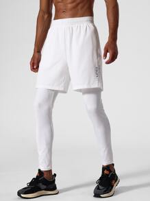 Men Letter Graphic 2 In 1 Sports Trousers With Phone Pocket - White - View 4