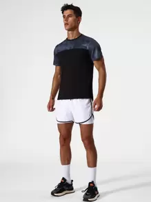 Hombres Camiseta deportiva con estampado de rayas - Negro - Ver 7