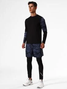 Men Contrast Camo Sleeve Sports Sets, Athletic Suit, Tracksuit - Multicolor - View 1
