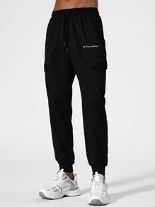 Manfinity Sport Corelite Men Letter Graphic Drawstring Waist Cargo Trousers - Black - View 1
