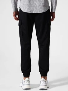 Manfinity Sport Corelite Men Letter Graphic Drawstring Waist Cargo Trousers - Black - View 2