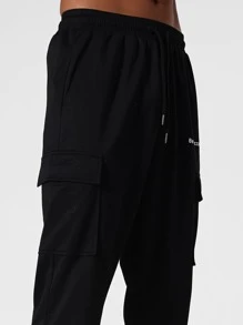 Manfinity Sport Corelite Men Letter Graphic Drawstring Waist Cargo Trousers - Black - View 4
