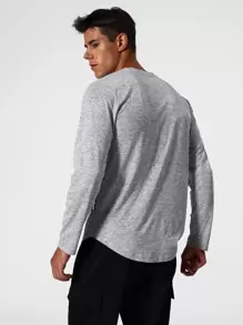 Manfinity Sport Corelite Men Letter Graphic Curved Hem Sports Tee Long Sleeve Shirt - Grey - View 2