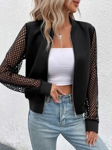 SHEIN Essnce Cazadora tipo bomber con malla en contraste de manga