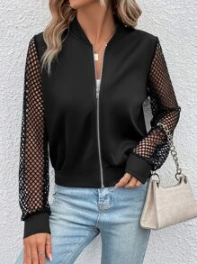 SHEIN Essnce Cazadora tipo bomber con malla en contraste de manga