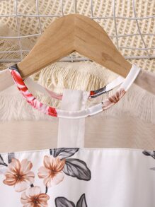 SHEIN 女小童白色印花度假雞心領洋裝帶圓領適合夏天 - 白色 - 查看 4