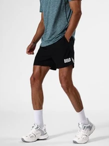 Manfinity Sport Corelite Men Letter Graphic Sports Shorts - Black - View 1