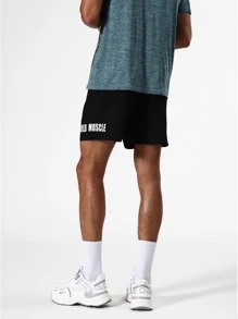 Manfinity Sport Corelite Men Letter Graphic Sports Shorts - Black - View 2