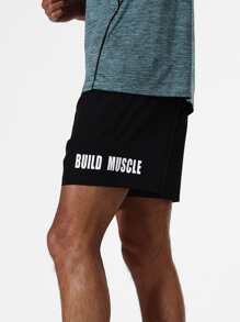 Manfinity Sport Corelite Men Letter Graphic Sports Shorts - Black - View 3