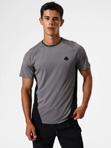 Men Contrast Panel Sports Tee Workout Tops - Dark Grey - View 4