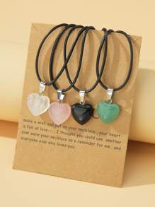 4pcs Multicolor Heart Shaped Green Dongling Crystal Glass Stone Heart Couple Necklace, Women's Daily Wear Valentines