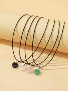 4pcs Multicolor Heart Shaped Green Dongling Crystal Glass Stone Heart Couple Necklace, Women's Daily Wear Valentines