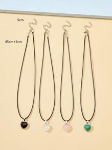 4pcs Multicolor Heart Shaped Green Dongling Crystal Glass Stone Heart Couple Necklace, Women's Daily Wear Valentines